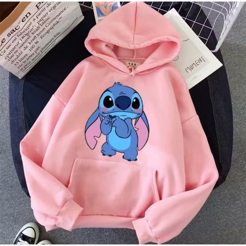 Blusa Moletom Lilo & Stitch Coala Fofo Desenho Blusa Feminina Casaco de Frio com Bolso e capuz estampado Unissex