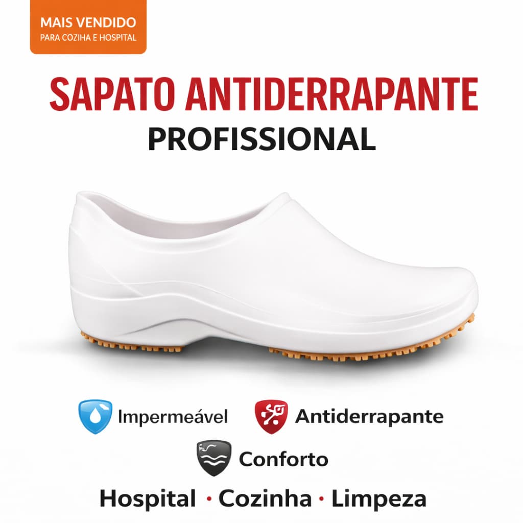 Sapato Antiderrapante Profissional Steelflex Grip Impermeável Hospital Cozinha Limpeza