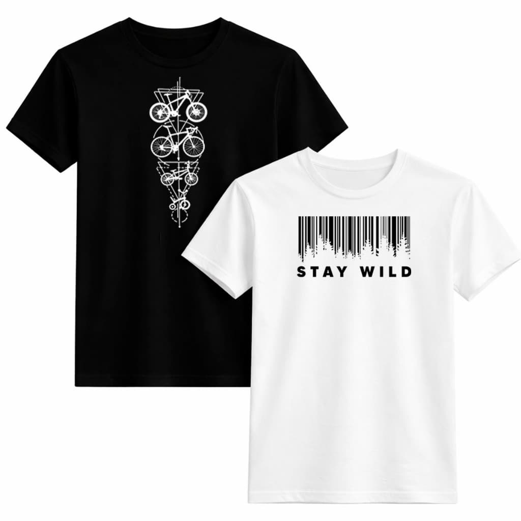 Kit 2Camiseta Moda Casual Feminina 100% Algodão Bicicletas Vintage e Stay Wild Dia a Dia Streetwear