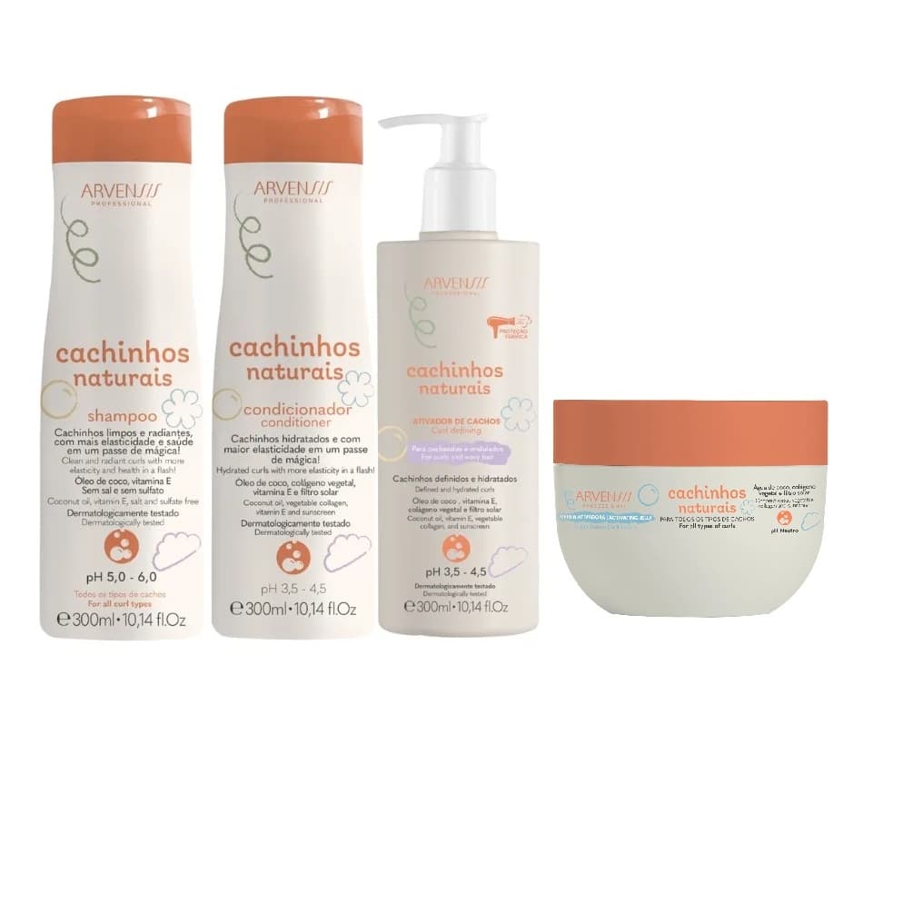 Kit Arvensis Cachinhos Shampoo + Condicionador + Ativador Ondulados + Máscara2x1