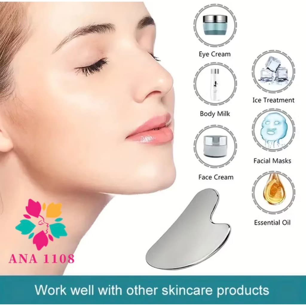 ANA 1108 Massageador Facial e Corporal Aço Inox Gua Sha Raspagem Skincare Rosto Relaxamento SPA Lifting Facial-XG 90
