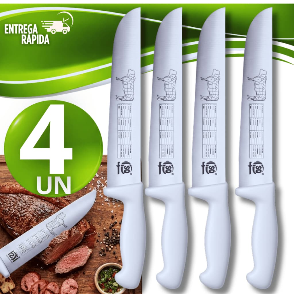 Facas Aço Inox 12" Cabo Branco Açougueiro Churrasqueiro Profissional Cozinha Açougue Utensílios