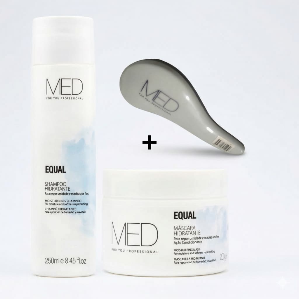 kit Shampoo 250 ml + Mascara 250 ml Equal Hidratação e Emoliencia e Brilho  Med For You.
