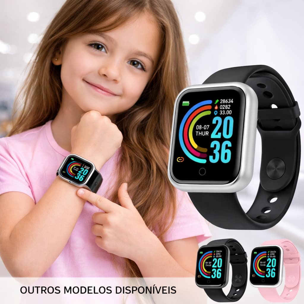 Smartwatch D20 - Relógio Inteligente Para Menina e menino y68 Esportivo Bluetooth Android/iOS - Com foto Na Tela