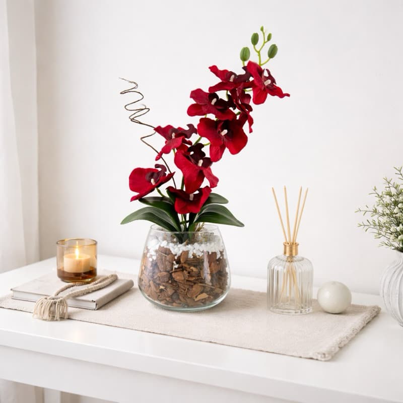 Arranjo Jarro de Flor Permanente Orquídea Marsala  Elegante Para Qualquer Ambiente