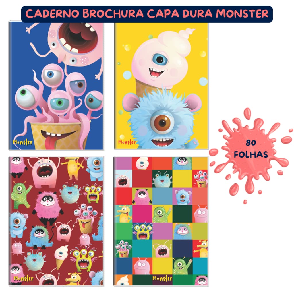 Caderno Brochura Universitário 80 Folhas 1 Matéria Capa Dura Monster 3B Cadernos