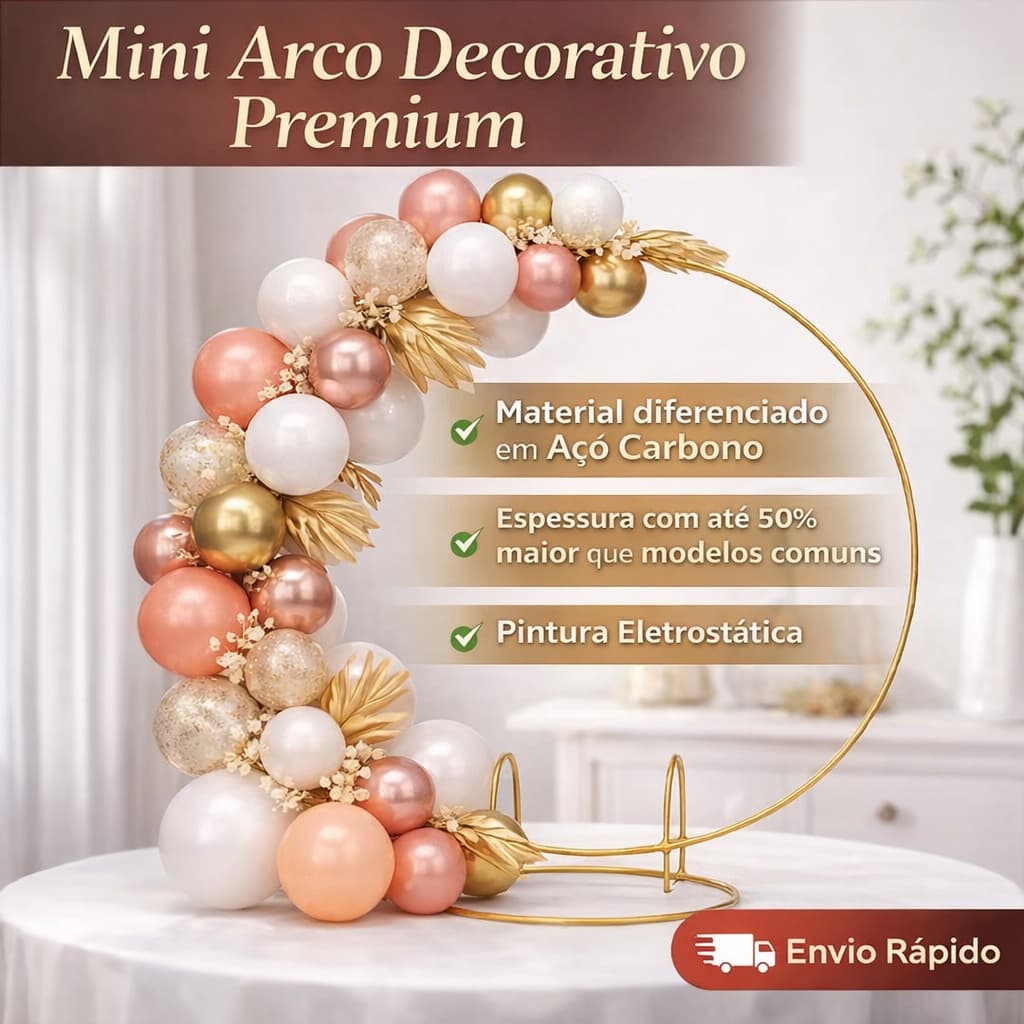 Arco de Mesa Metal Redondo Mini de 50 cm para Decoração de Festa Painel Balões Casamento Aniversário