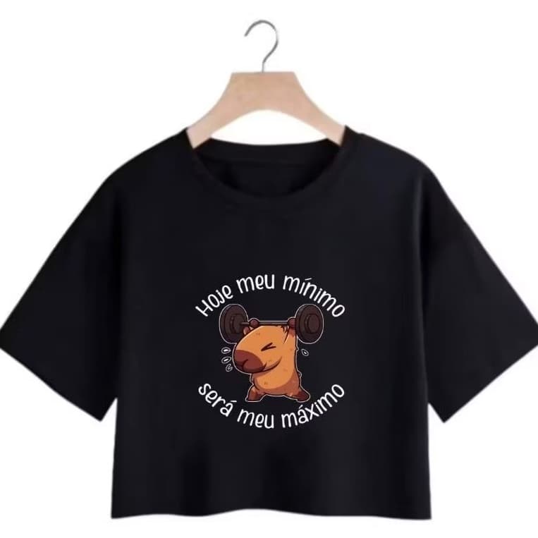 Blusinha Cropped Feminina Capivara Meu Máximo Manga Curta Academia Lançamento