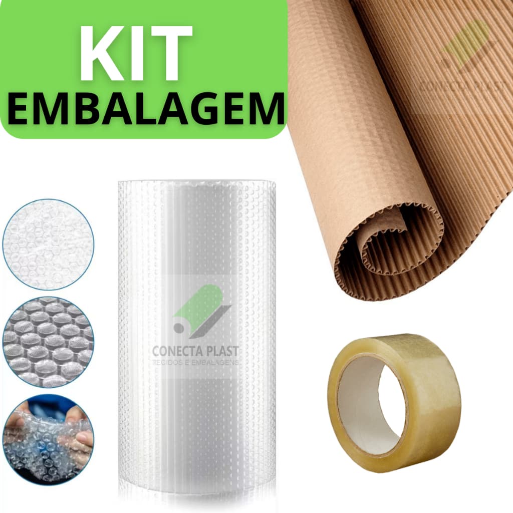 Kit Embalagem Profissional para E-commerce Proteção Completa com Plástico Bolha Papel Ondulado Fita