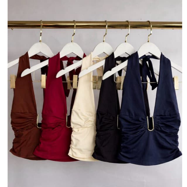 Top Cropped Feminino com Amarração Decote U Forrado Blusa Suplex Poliamida Fivela Dourada Tendência Inverno 2026