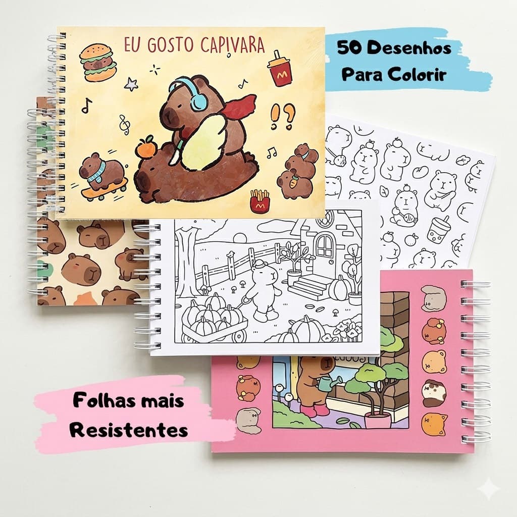 Caderno Livro de Colorir Ursinho para Crianças Capa Dura 48 Páginas Pintura