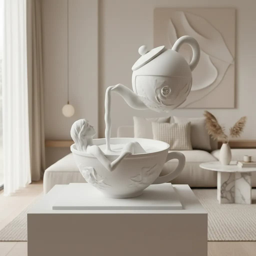 Escultura Bule Flutuante Decorativo Arte Moderna Luxo