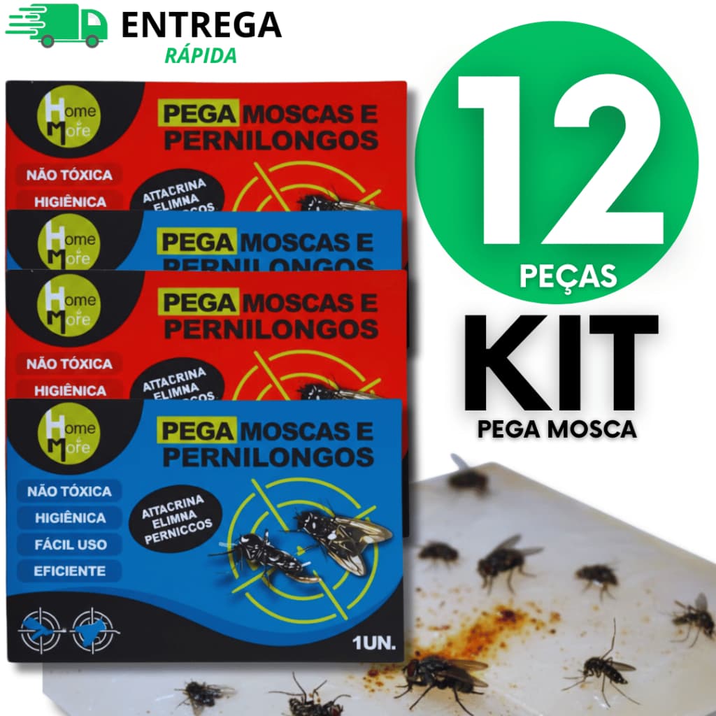 Jogo 12 Adesivo Moscas e Pernilongos Insetos Voadores Rasteiro Sem Cheiro Multiuso Praticidade