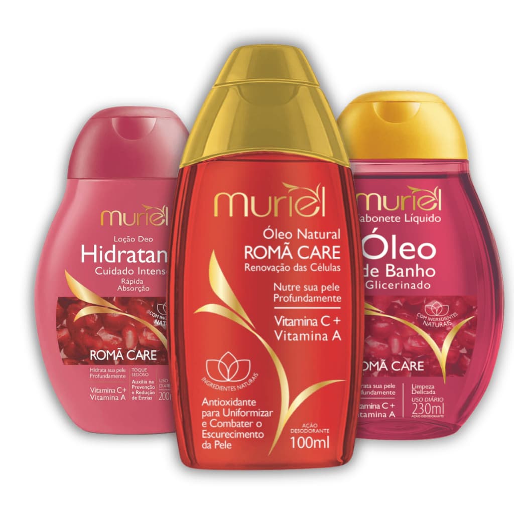 Kit 3 Banho Óleo Muriel Romã Care Banho e Pós Banho