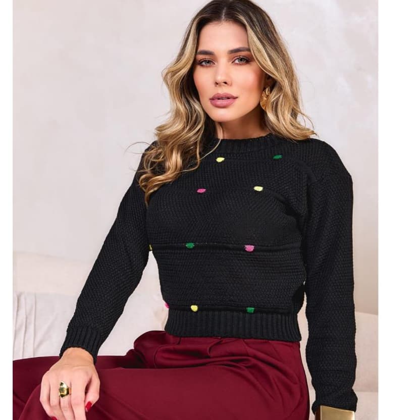 Blusa Cropped  Feminina Manga Longa Tricot Elegante Confortável Inverno Tamanho Único 36 Ao 42
