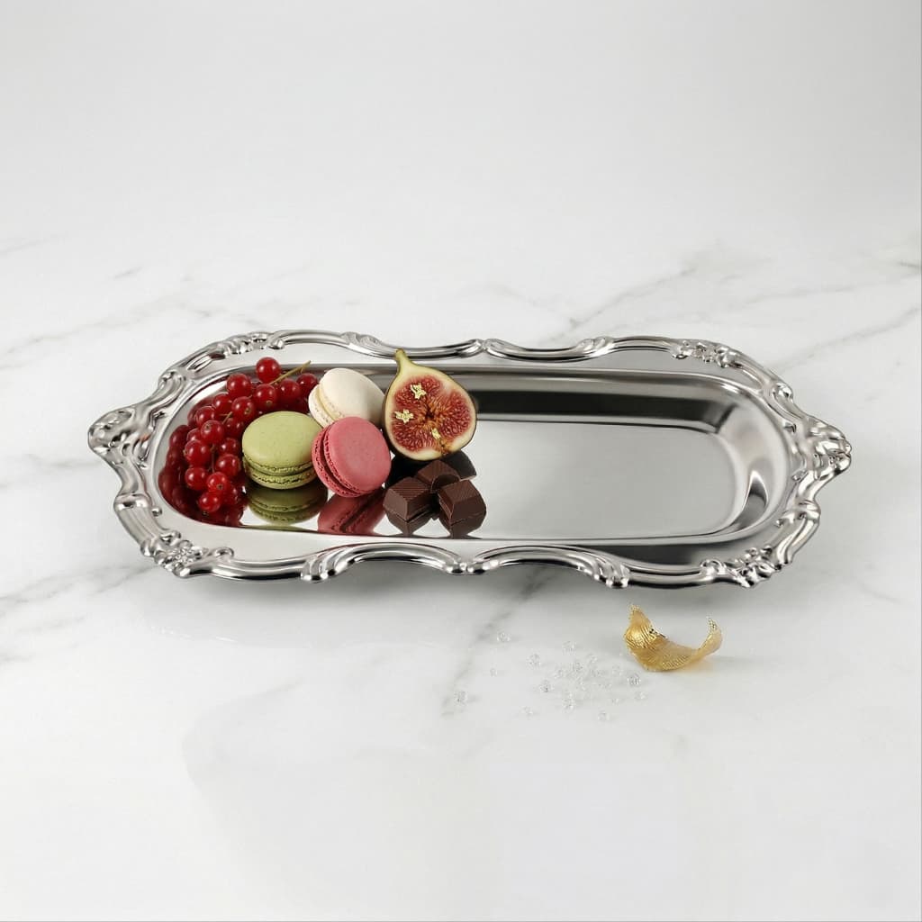 Bandeja Decorativa Em Aço Inox Retangular Estilo Vintage Clássica Espelhada Para Lavabo Joias Café 20x12cm