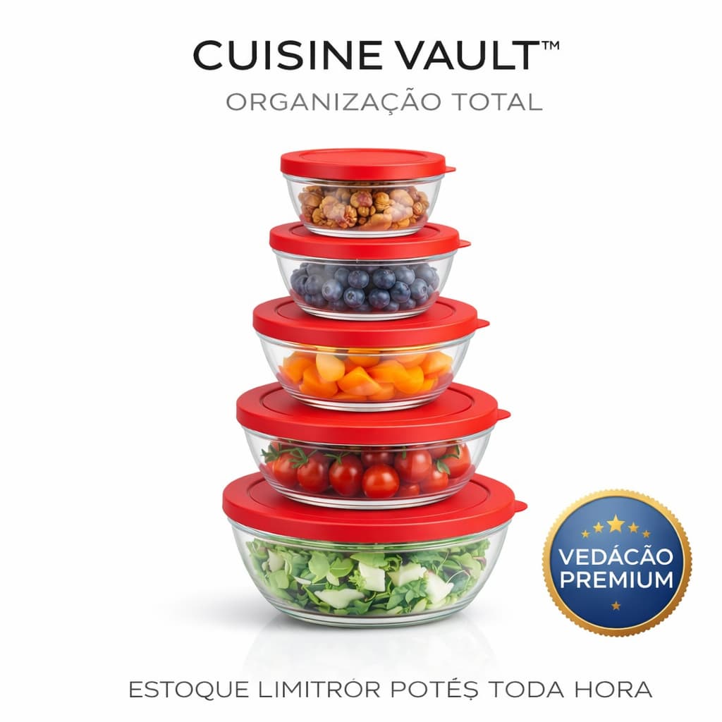 Kit Pote com Vidro Tampa Cuisine Vault 5 un Vedacao Hermetica Cozinha Organizador Geladeira Conjunto