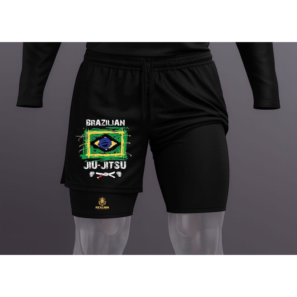 Bermuda De Treino Short C/ Forro DE Compressão Jiu Jitsu SEM KIMONO No-gi