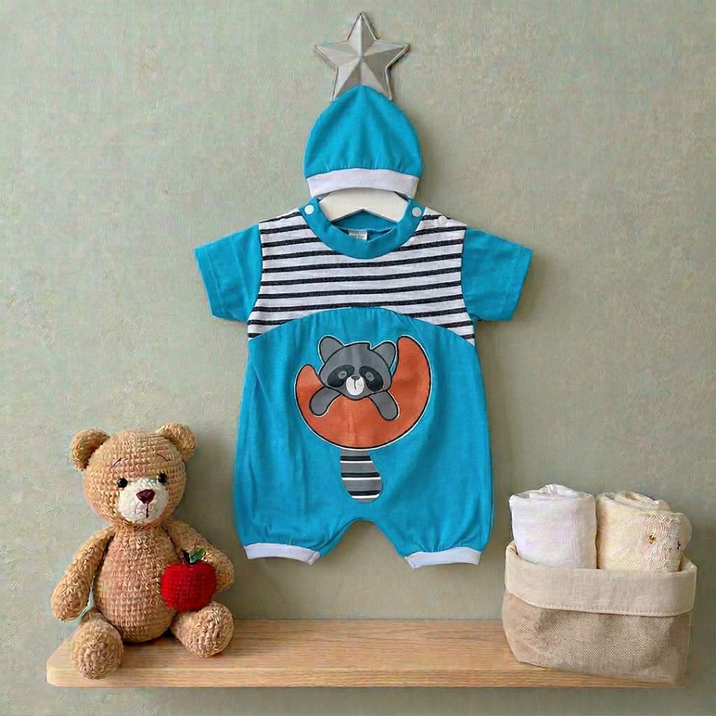 Roupa Recém Nascido Menino Conjunto Romper E Touca Algodão Confortável P/ Verão Presente Chá De Bebê