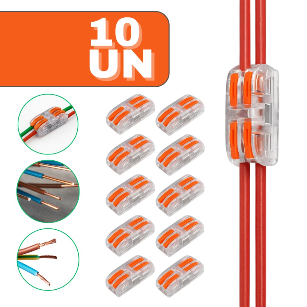 Conector de Fio Elétrico Tipo Wago Transparente 2 Vias Emenda Rápida Uso Domestico  Profissional