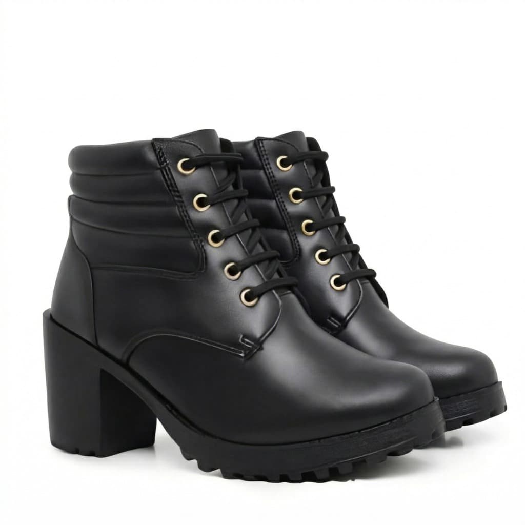 Bota Feminina Monalisa Coturno Salto Bloco Tratorada Cano Médio Casual Estilo Com Cadarço