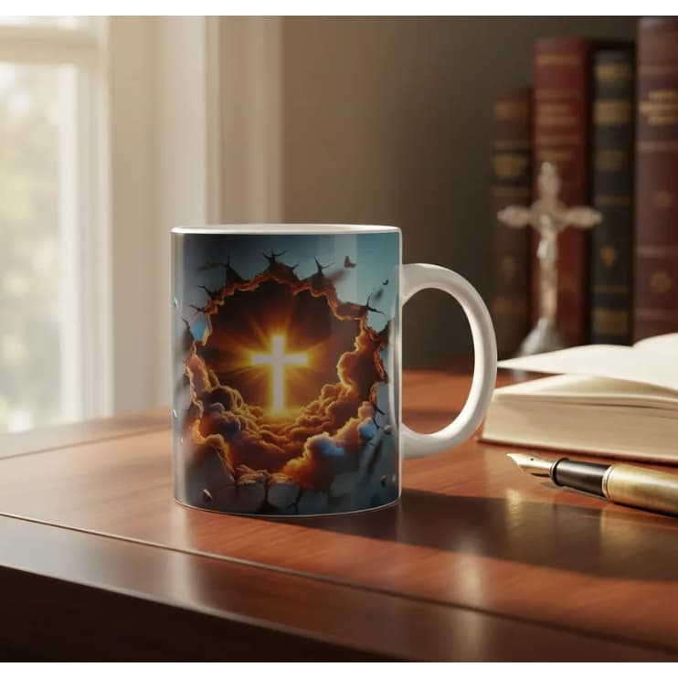 Caneca Porcelana 3D Fé Deus Jesus Presente Gospel Criativo