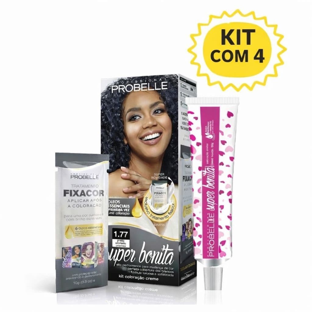 Kit 4  Coloração Super Bonita Probelle com Amônia Alta cobertura 50g