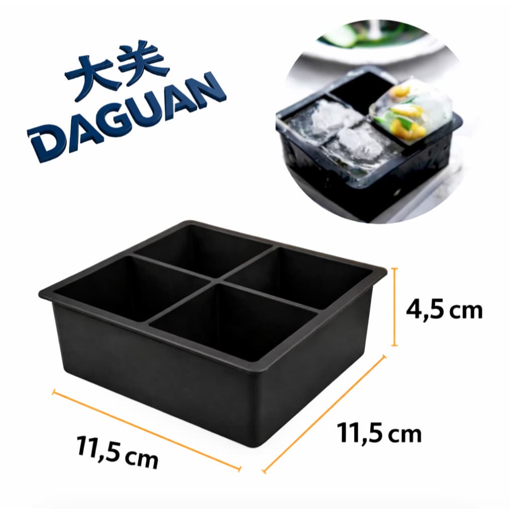 DAGUAN Forma de Gelo Silicone 4 Cubos Grandes 11,5cm | Cubo Gigante para , Drinks e Café Para Bebidas Premium