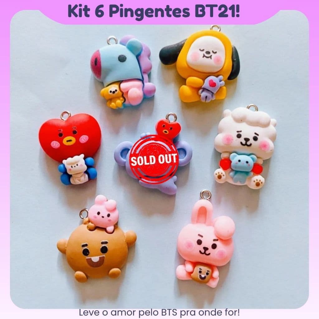 Pingente BT21 BTS Resina Acrílica | Acessório Fofo ARMY | Chaveiro Bolsa Decoração Criativa