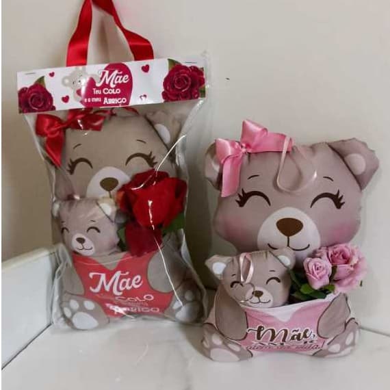 Presente Dia das Mães Almofadinha Mamãe Ursa com Bolso frontal