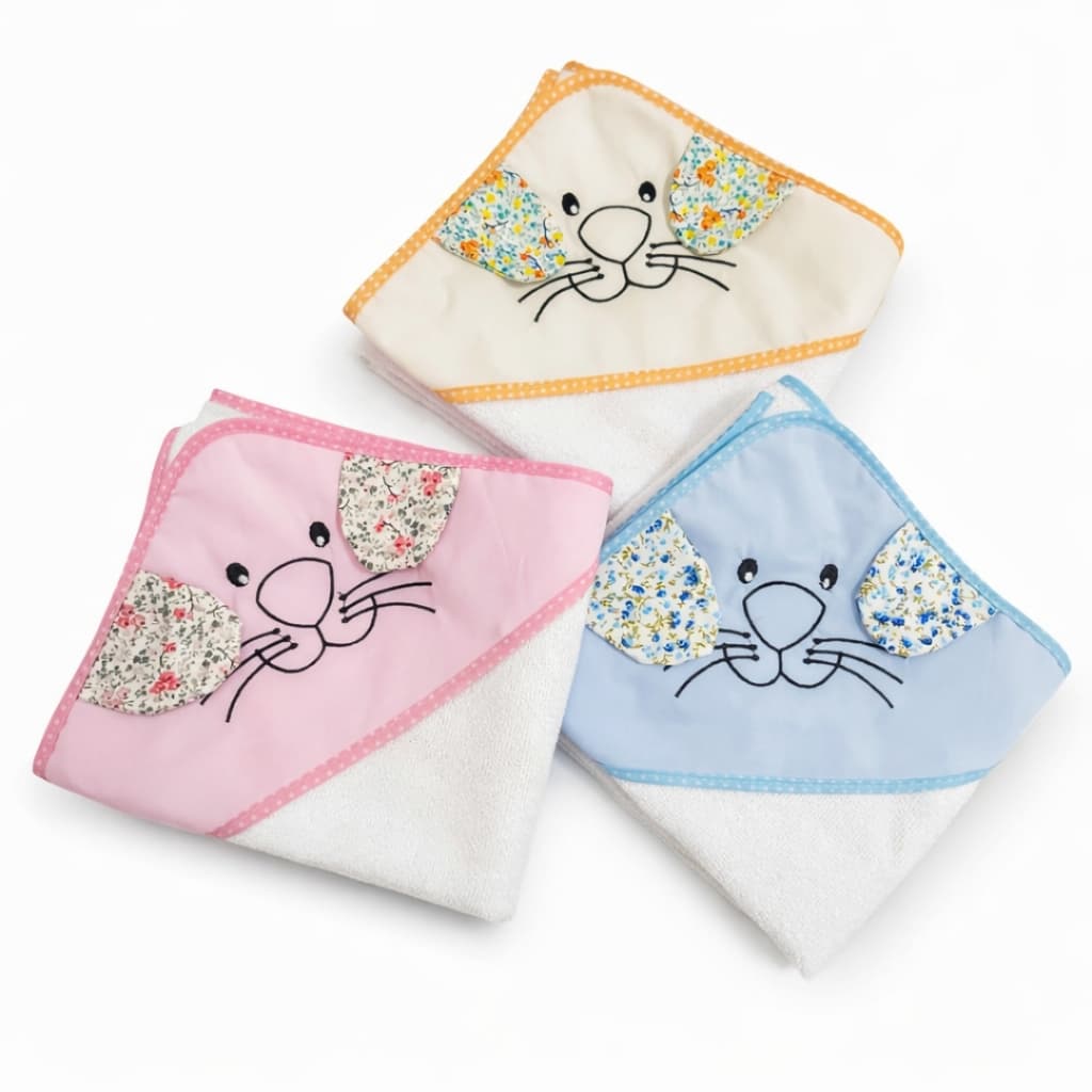 Toalha de banho bebê com capuz bordado e orelhinhas tamanho 70x70cm macia e absorvente para menina menino e neutra