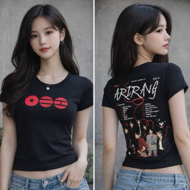 Baby Look BTS Arirang Frente e Verso Kpop Estampa Premium