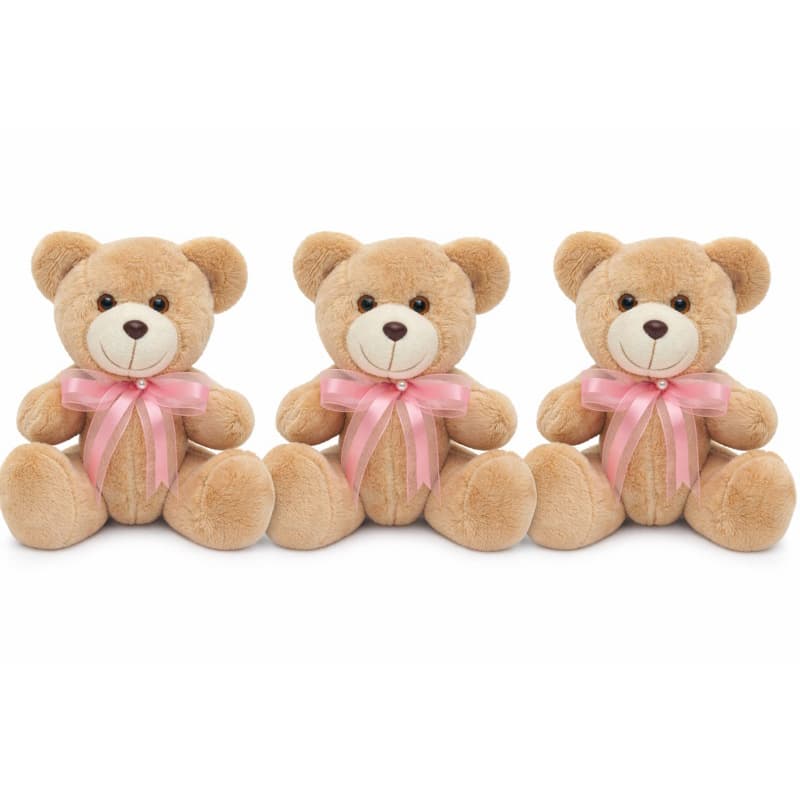 Combo 3 Urso de Pelúcia Com Laço Cetim Para Decoração de Nichos Toque Macio