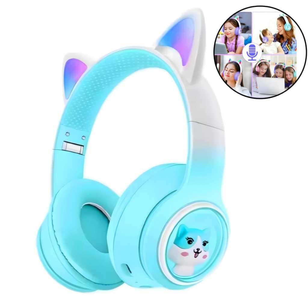 Fone De Orelhinhas De Gato Led Colorido Bluetooth Infantil