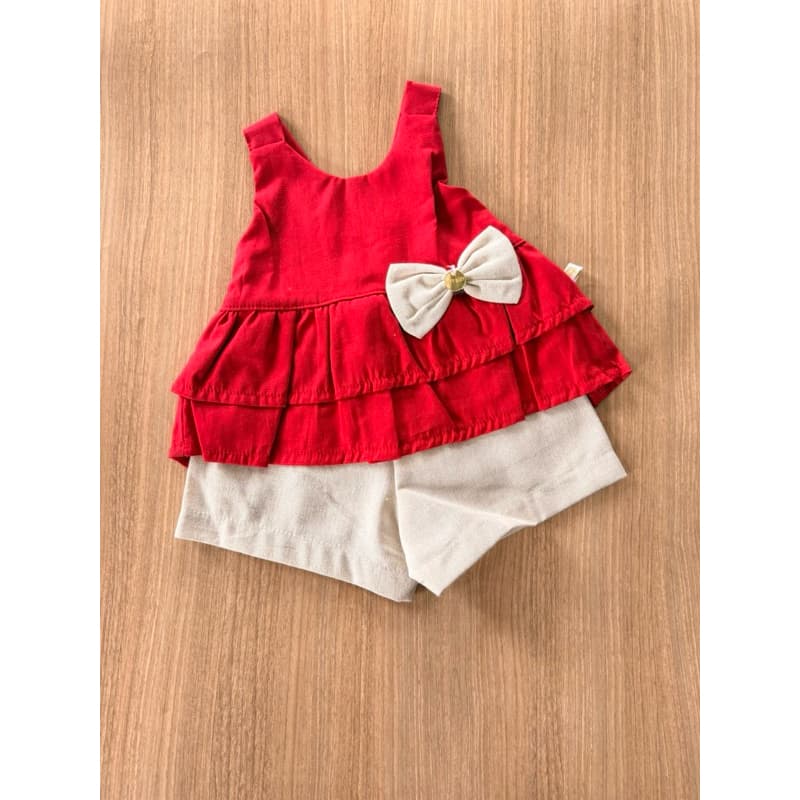 Conjunto bebê menina 3 a 6 meses algodão linho babadinhos