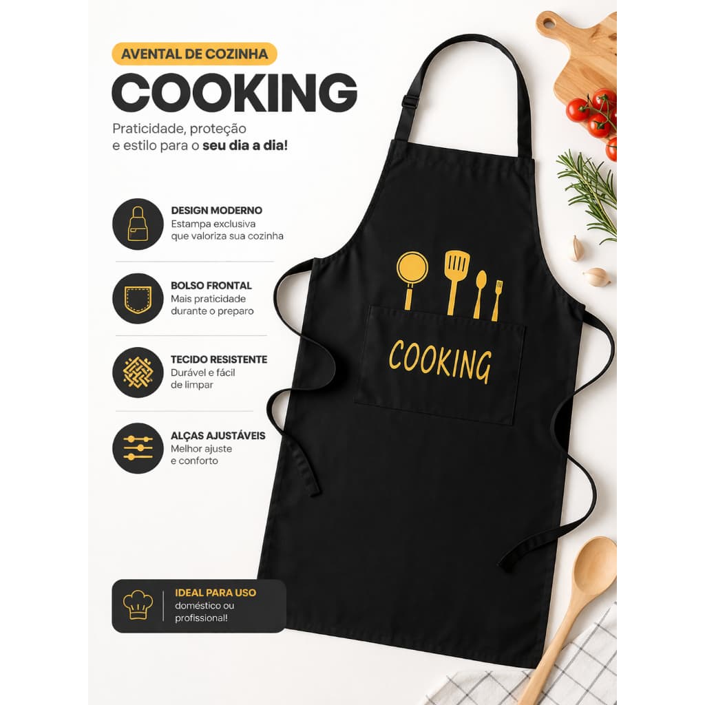 Avental de cozinha unissex profissional 2 bolsos ajustável