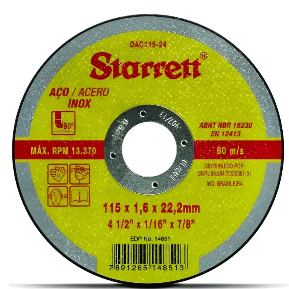 Kit 5 Peças Discos De Corte Para Inox 4.1/2 X 7/8 X 1,6 Mm