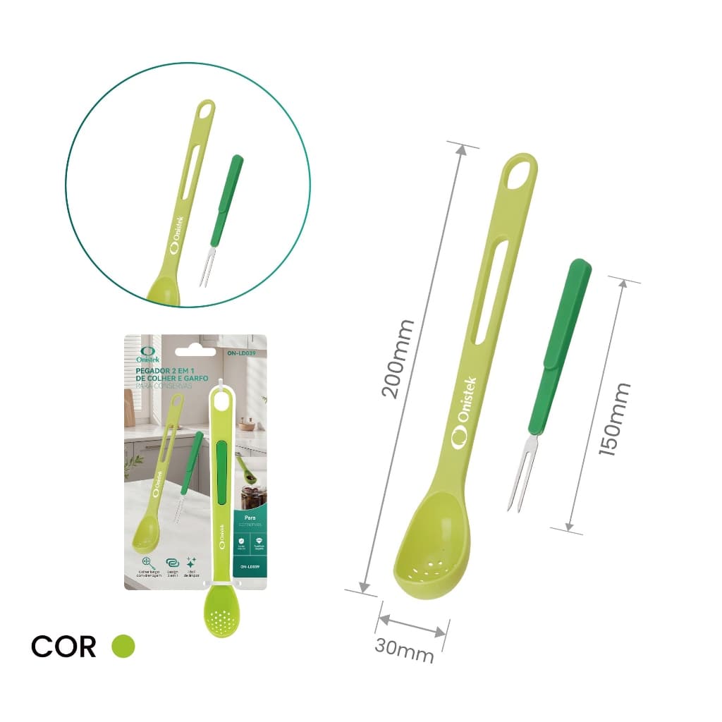 Colher Plástica para Azeitona com Espeto de Aço Inox Verde