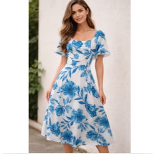 Vestido Midi Feminino Manga Curta Princesa Elegante