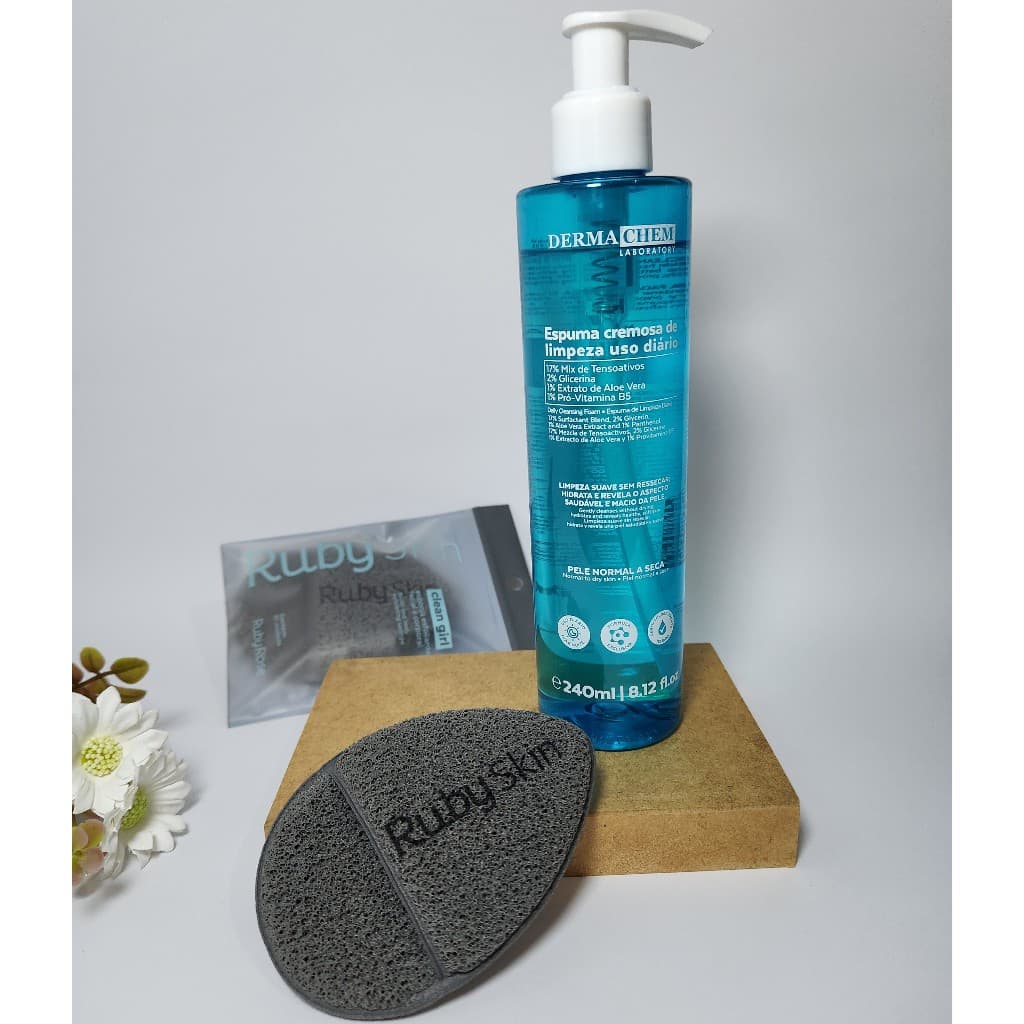 Kit Sabonete Facial + Esponja Esfoliante Ruby Rose Kit Skincare Espuma Cremosa de Limpeza Dermachem