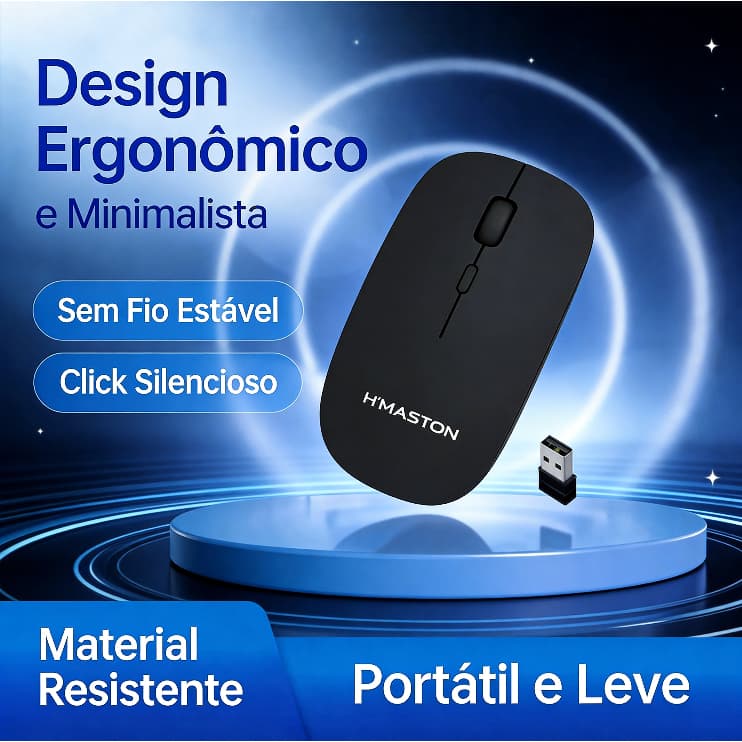 Mouse Sem Fio HMASTON Silencioso 2.4G Compatível com PC e Notebook - Preto Frete Grátis