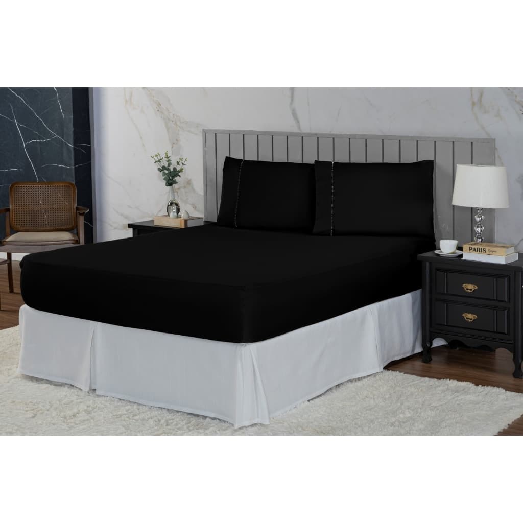 Jogo de Cama Queen Percal 400 Fios 3 Peças Preto