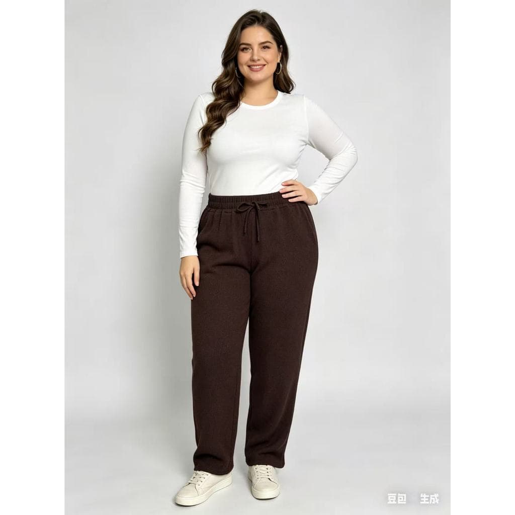 Calça Pantalona Lanzinha Malha Tricot Plus Size 44-56 Com Bolso Funcional 8826