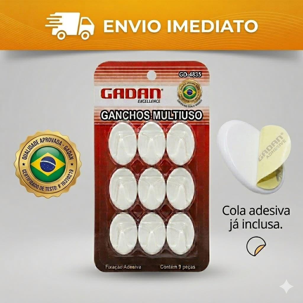 Kit 9 Ganchos Adesivos de Plástico ||Uso Multifuncional em Cozinha, Banheiro e Quarto