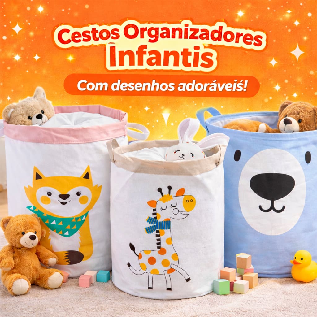 Cestos Organizadores Armazenamento 40 litros de Roupa e Brinquedos Infantil Impermeável Retrátil