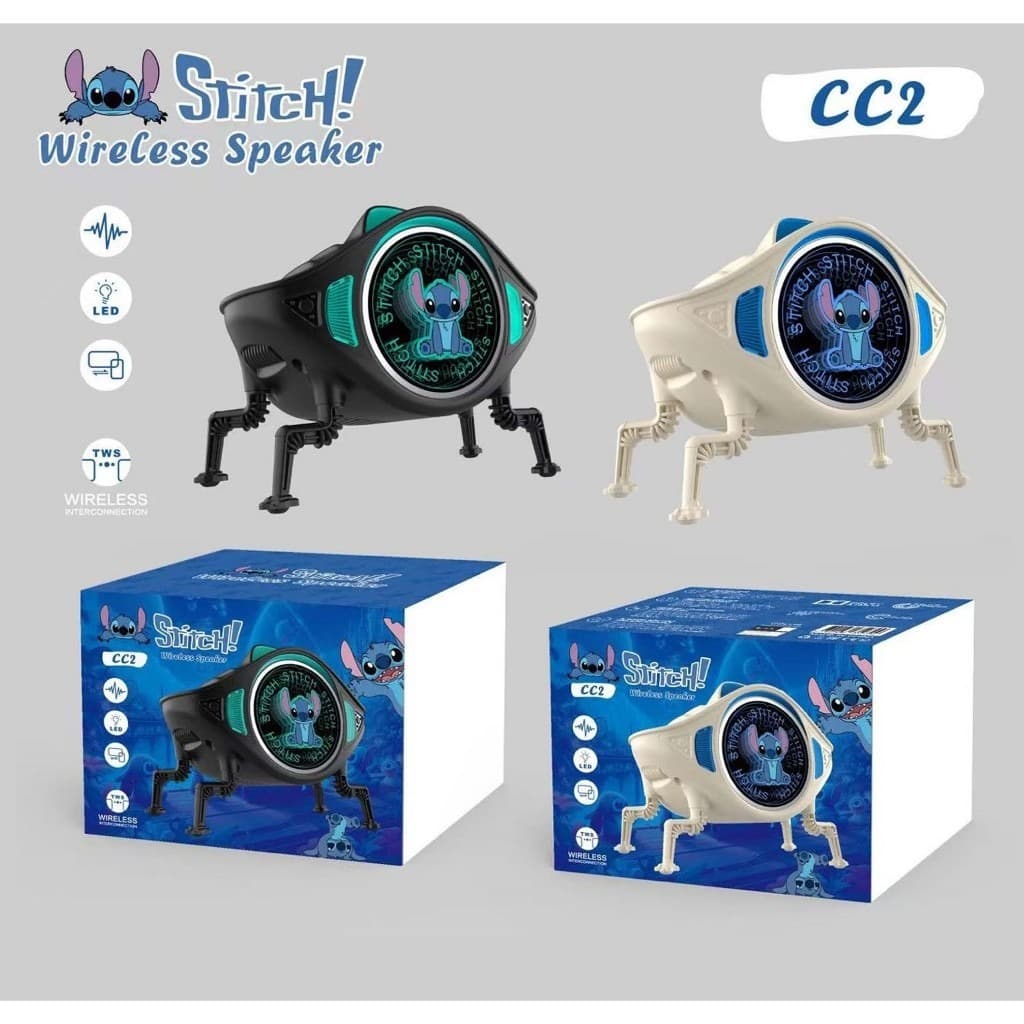 Caixa de Som Bluetooth Stitch LED Sem Fio TWS Portátil Alta Qualidade Som Potente