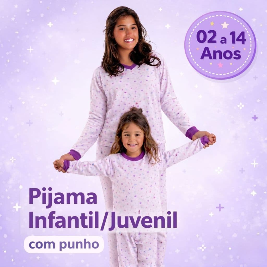 Pijama de Inverno Infantil Menina Manga Comprida Tamanho 02 ao 14 Anos