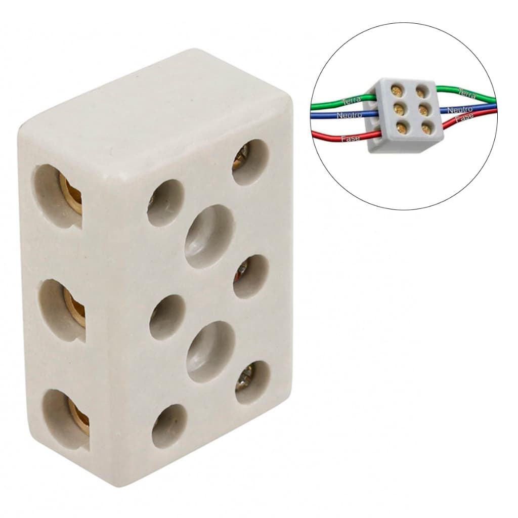 Conector Borne De Porcelana Cerâmica Para Chuveiro 3 Polos 10mm 10A  16MM 30A Chuveiro E Muito Mais