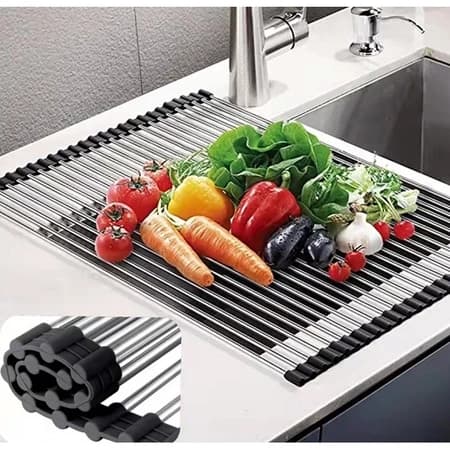 Esteira Escorredor Dobrável Inox – Secagem de Pratos, Talheres e Alimentos para Pia e Cozinha