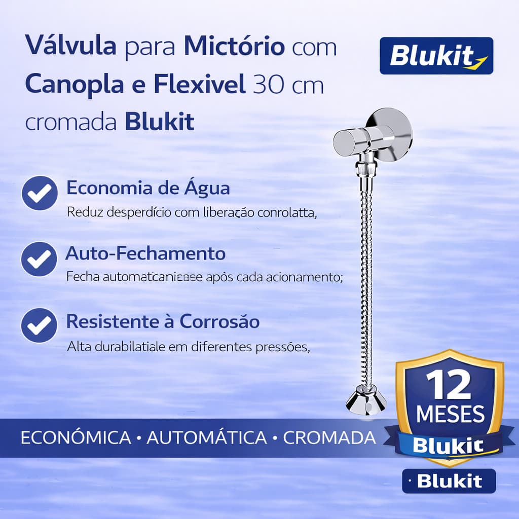Válvula para Mictório c/ Canopla e Flexível 30 cm Cromada Blukit